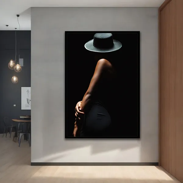 Mysterious Woman In Black Hat, Art Print