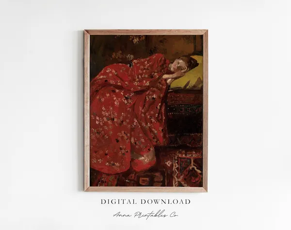Woman In A Red Dress Vintage Portrait Art Print