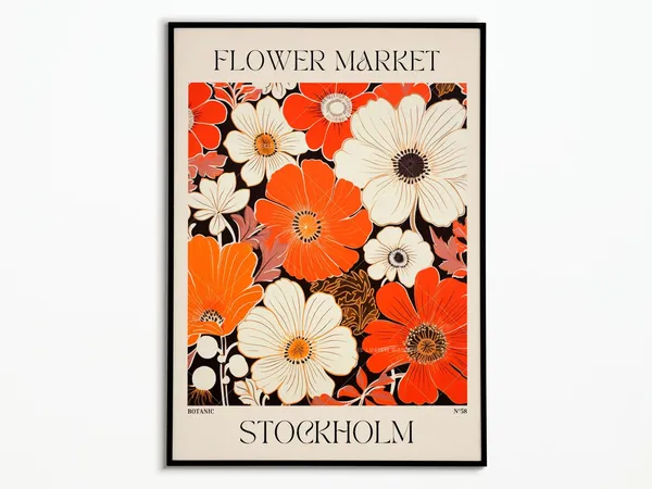 Flower Market Stockholm Art Print, Botanical Decor