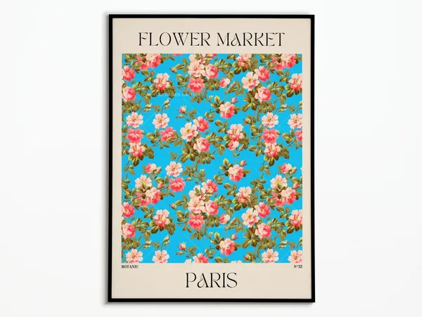 Flower Market Floral Poster, Botanical Wall Decor