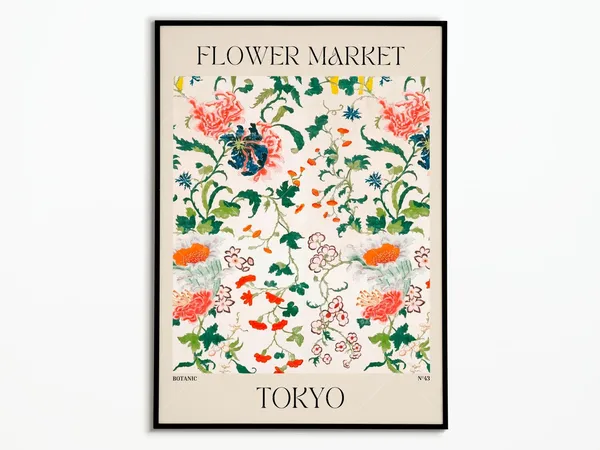 Tokyo Flower Market Floral Poster, Botanical Print