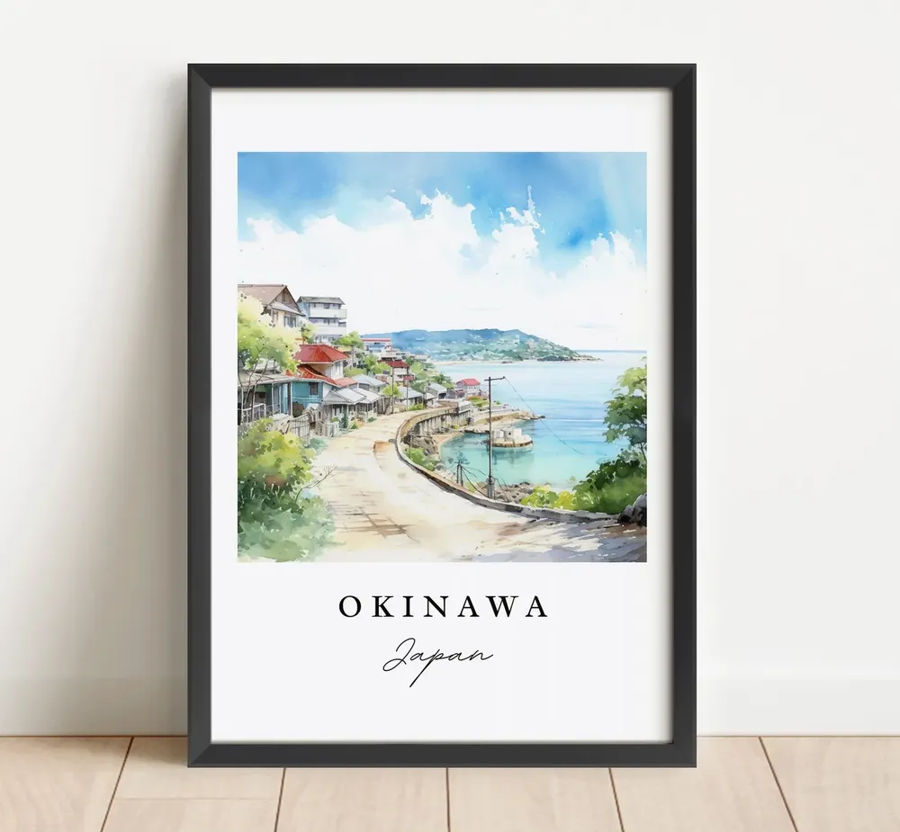 Okinawa Japan Travel Poster, Personalized Text - Image 3