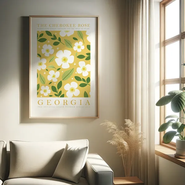 Georgia Cherokee Rose Flower Print, Botanical Poster