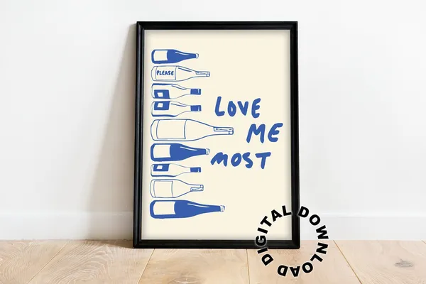 Love Me Most Doodle Wine Kitchen Art Print