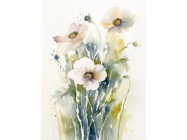Anemone Floral Watercolor Art Print, Modern Farmhouse