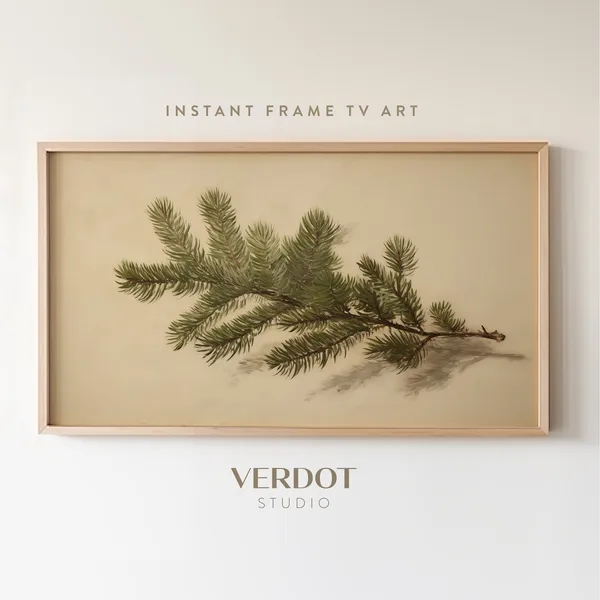 Pine Tree Branch Christmas Art Print, Vintage Evergreen