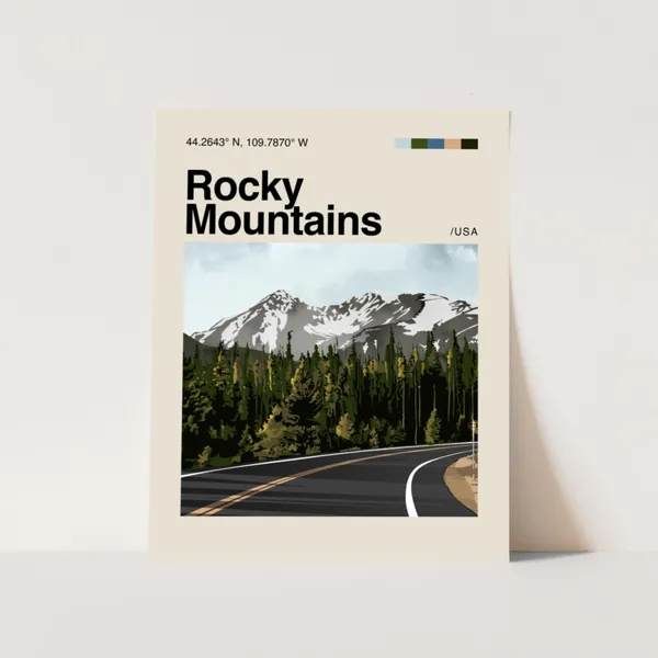 Rocky Mountain Minimalist Travel Poster, Mid-Century