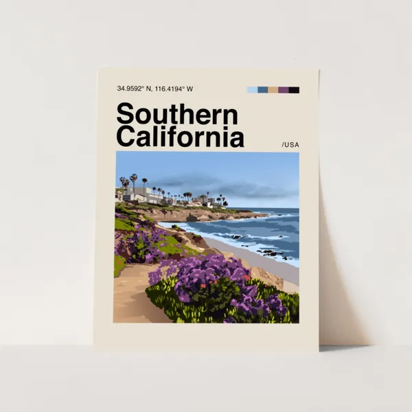 Southern California Minimalist Travel Poster, Mid-Century