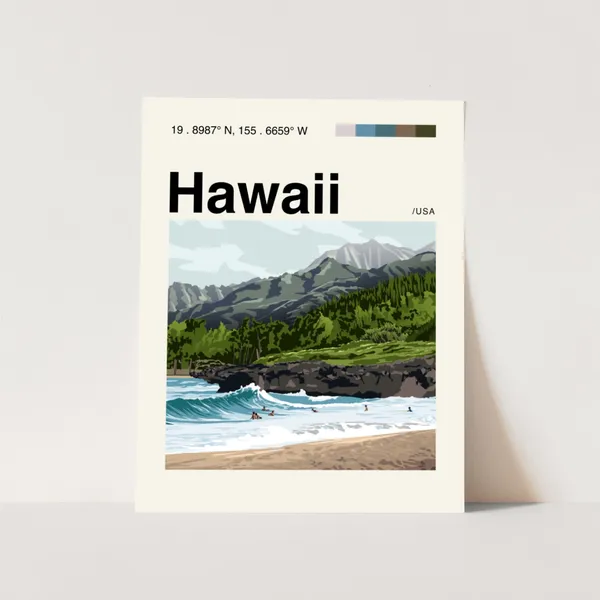 Hawaii Beach Minimalist Mid Century Travel Poster