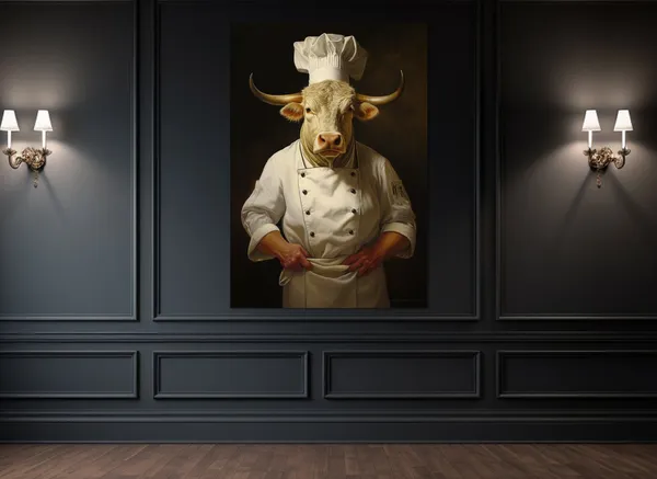 Abstract Bull Chef, Modern Restaurant Art Print