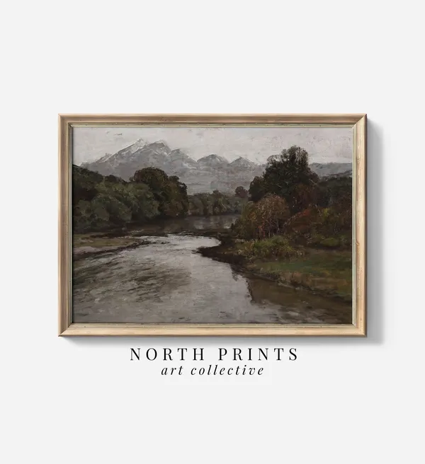 Rustic Moody Autumn River Landscape Art Print
