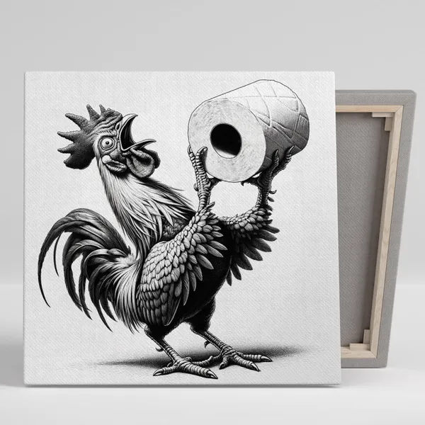 Rooster With Toilet Paper Bathroom Art Print, Modern