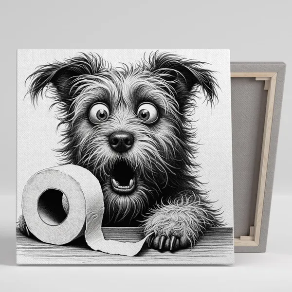 Dog With Toilet Paper, Funny Bathroom Art Print