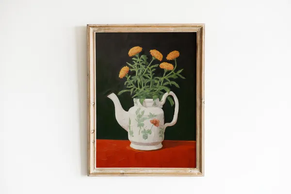 Teapot Vintage Art Print, Cottagecore Kitchen Decor