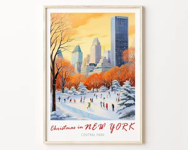 Christmas In New York City Travel Poster, Travel Print