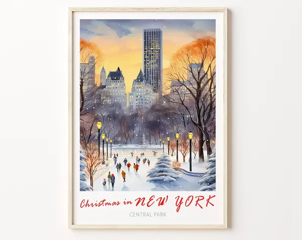 Central Park New York Christmas Travel Poster
