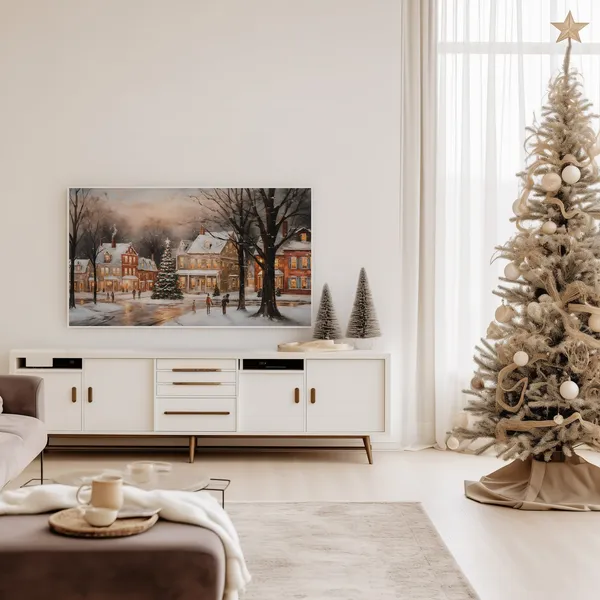 Small Town Winter Christmas Travel Poster