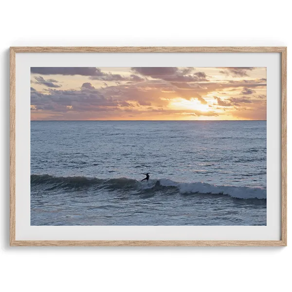 Ocean Surfer, California Coastal Sunset Travel Poster