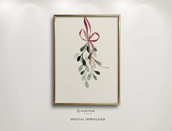 Green Mistletoe Watercolour Illustration Art Print