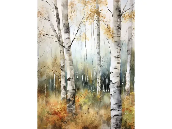 Birch Forest Watercolor Landscape Art Print