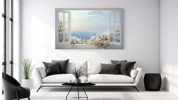 Window View Flowers Nature Design Art Print, Home Decor