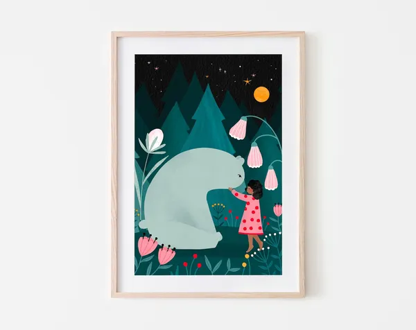 Soley And The Bear Forest Nursery Art Print