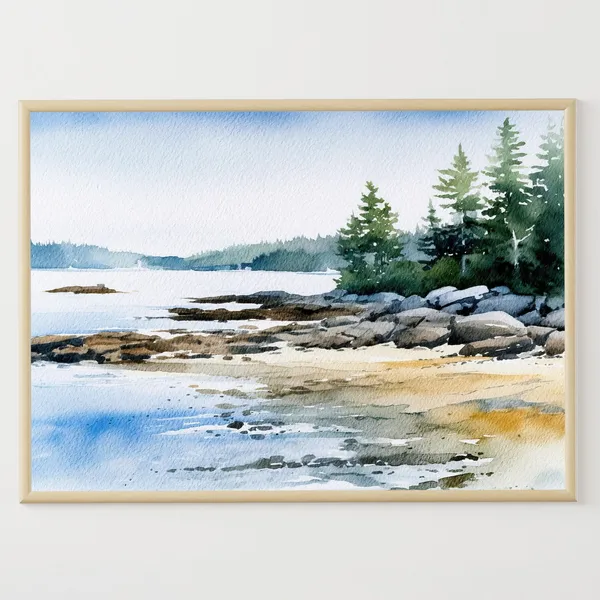 East Blue Hill Maine Beach Watercolor Landscape Art Print