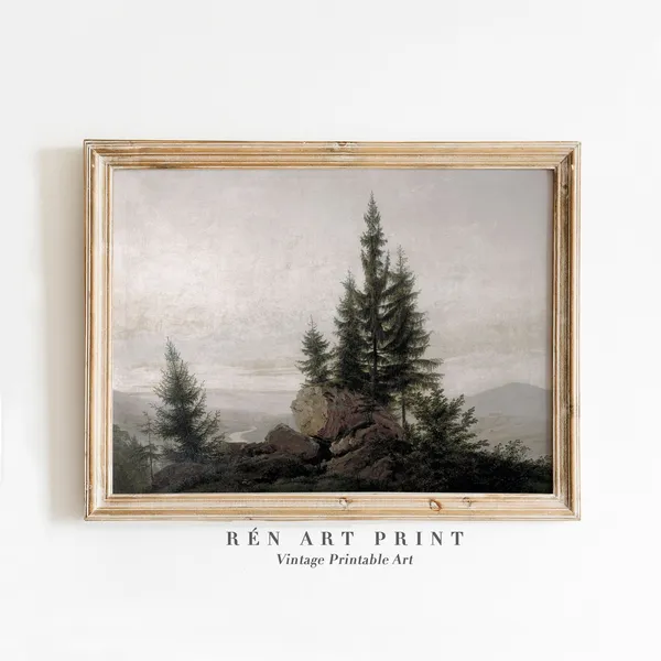Vintage Pine Tree Painting Christmas Holiday Print
