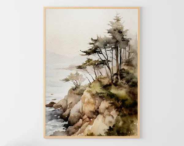 Lake Superior Watercolor Art Print, Michigan Coast