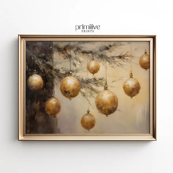 Gold Christmas Wall Art, Vintage Christmas Art Print