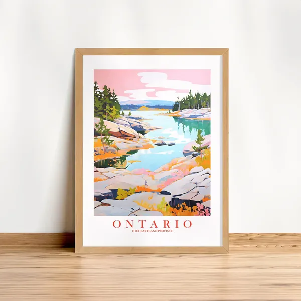 Ontario Retro Travel Poster, Lake Cottage Scenery