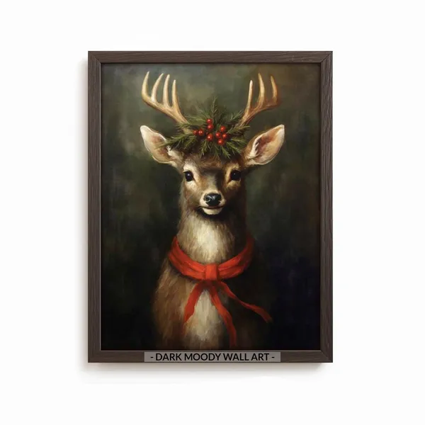 Christmas Reindeer Vintage Deer Wall Art Print