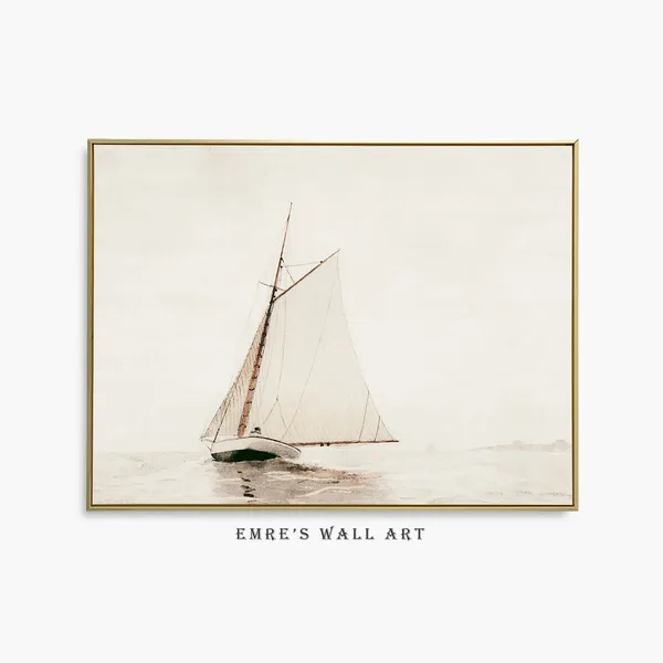 Vintage Sailboat Watercolor Painting Coastal Art Print