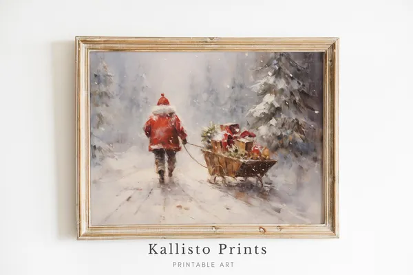 Santa Cozy Winter Scene Art Print