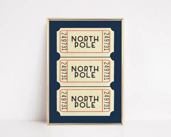 North Pole Ticket Blue Christmas Wall Art Print