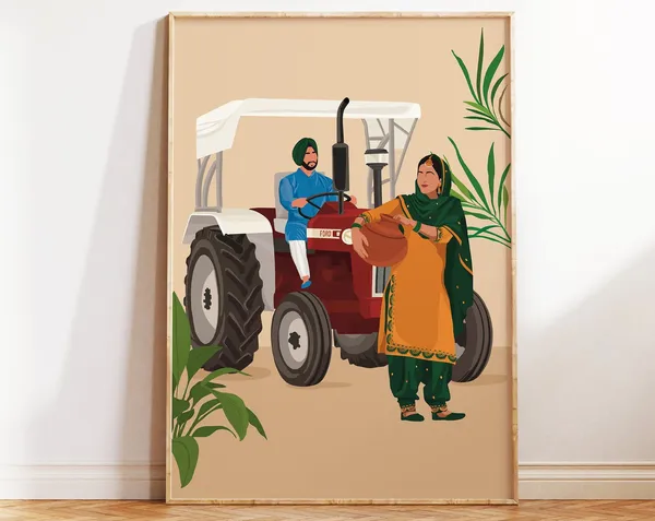 Punjabi Couple Working In Fields, Indian Art Print