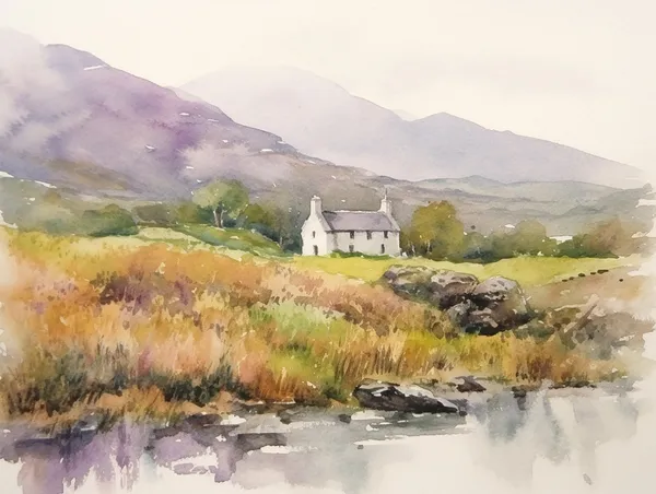 Irish Cottage Painting, County Kerry Watercolor Art Print