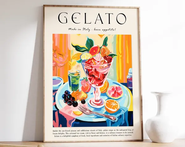 Italian Gelato Poster, Dessert Food Art Print