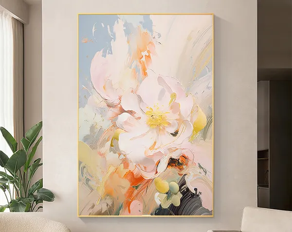 Minimalist Pink Flower Oil Painting, Modern Wall Art Print