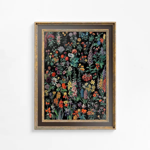 Art Nouveau Black Floral Art Print, Alphonse Millot