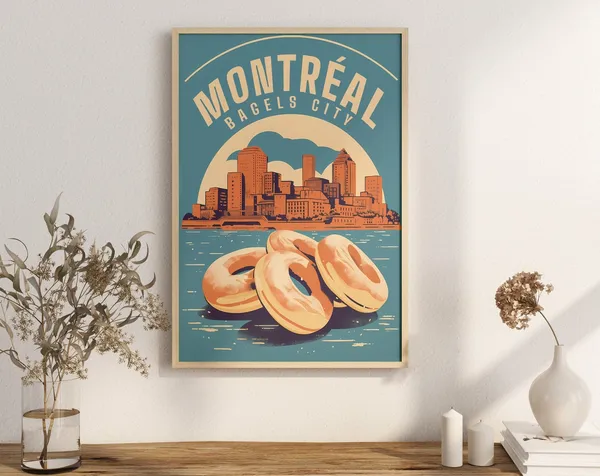 Montreal Bagel Skyline Poster, Local Cuisine Art