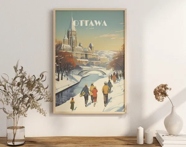 Ottawa Canal Rideau Vintage Travel Poster