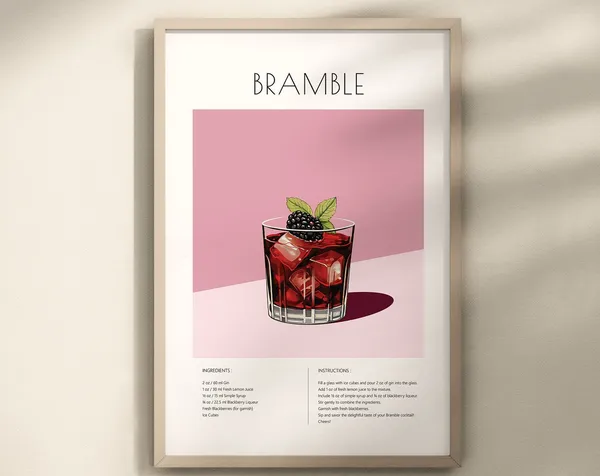 Bramble Cocktail Poster, Bar Cart Decor
