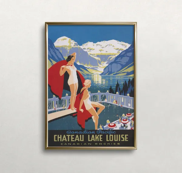 Lake Louise Vintage Travel Poster, Canada Wall Art