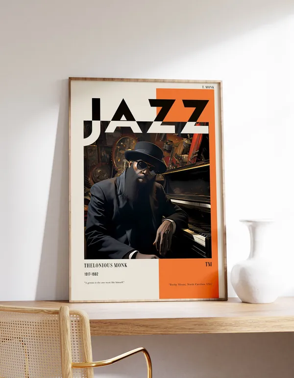 Thelonious Monk Poster, Jazz Portrait Art Print
