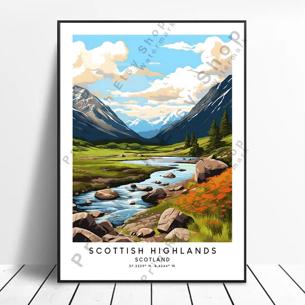 Scottish Highlands Minimalist Christmas Art Print