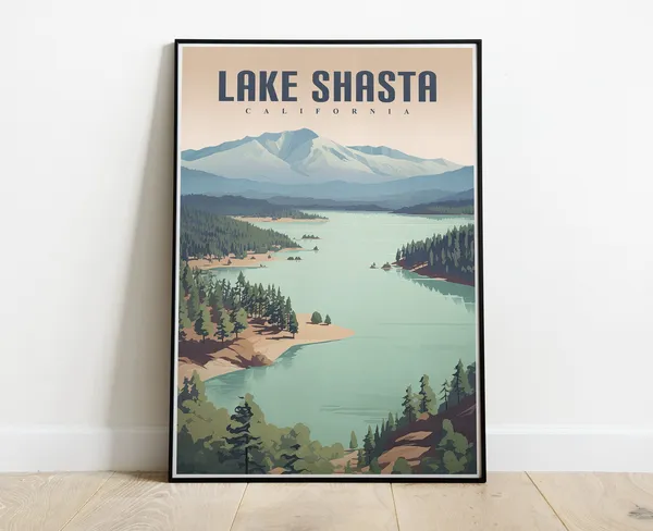 Lake Shasta California Travel Poster Art Print
