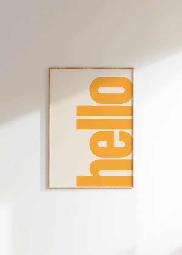 Hello Retro Typography Poster, Neutral Gallery Wall