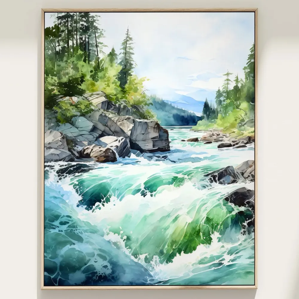Mountain River Painting Art Print