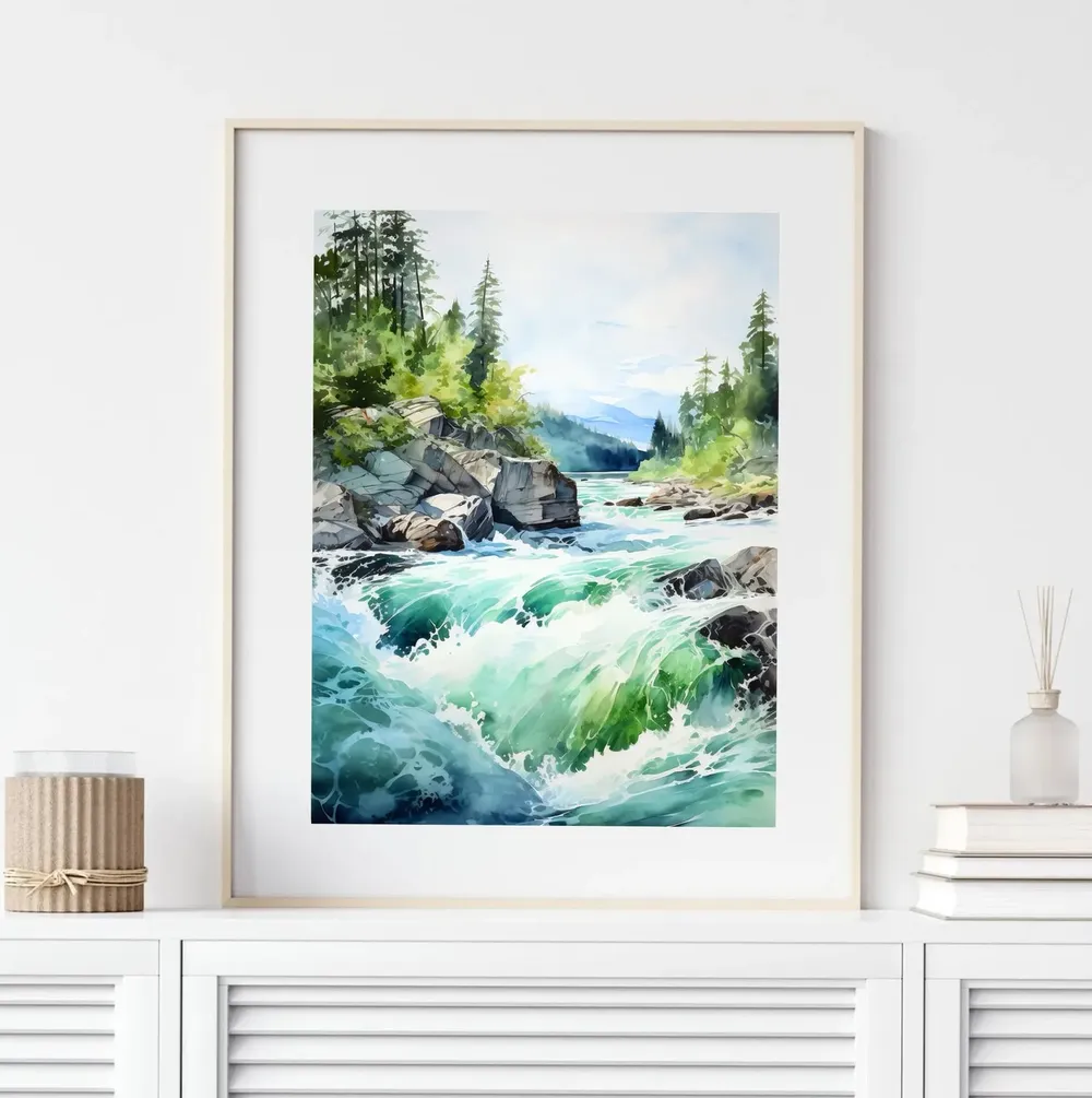 Mountain River Painting Art Print - Image 2